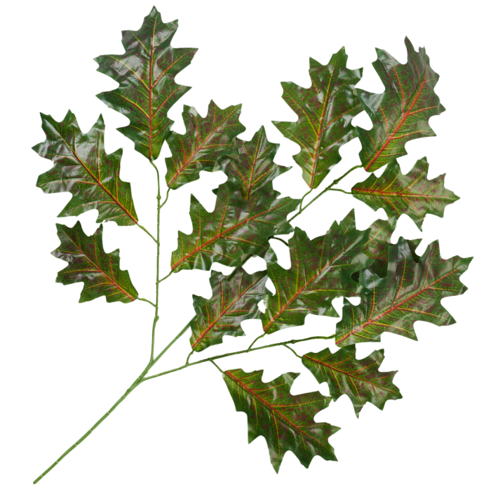 [68s43302] Duża gałązka liście dębu zielono- czerwone 75cm