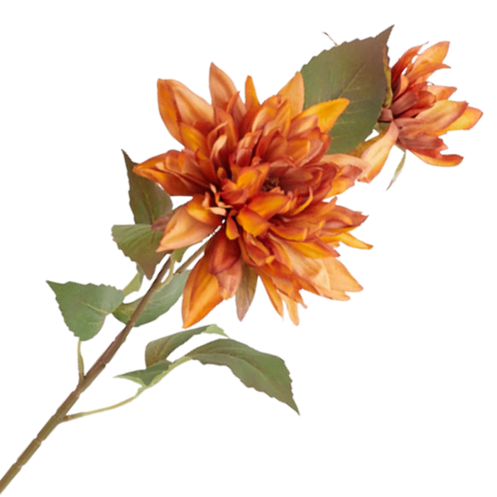 [68a10707] Gałązka kwiatowa dalia 63cm brązowo- pomarańczowa