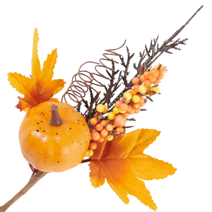 [68xp10101] Gałązka ozdobna jesienna z dynią i liśćmi 19cm
