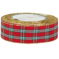 [8bd25001] Wstążka satynowa w brokatową kratkę 25mm 10mb czerwona