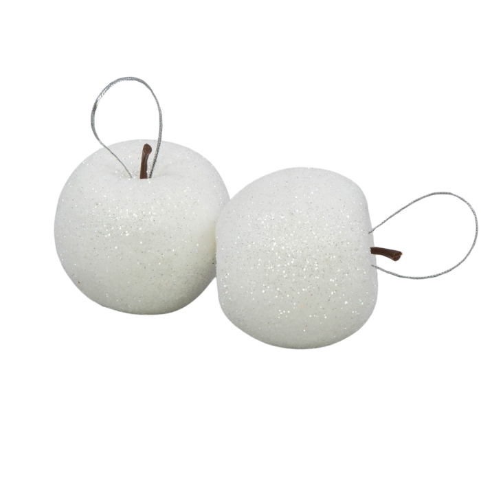 [680985] Jabłuszka bombki brokatowe 6,5cm białe