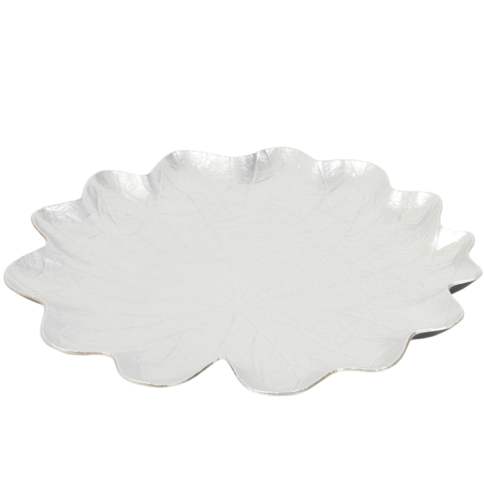 [69ha0501] Talerz ozdobny wzór liścia srebrny 33cm