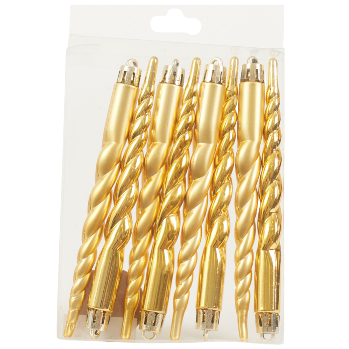 [67xv3602] Bombki choinkowe nietłukące sople 13cm 8szt złote