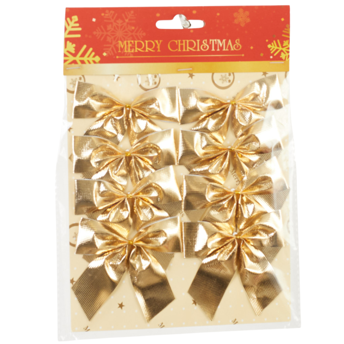 [68vc0101] Kokardki dekoracyjne z drucikiem 7,5cm 8szt złote