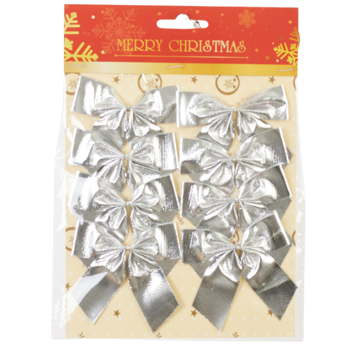 [68vc0102] Kokardki dekoracyjne z drucikiem 7,5cm 8szt srebrne