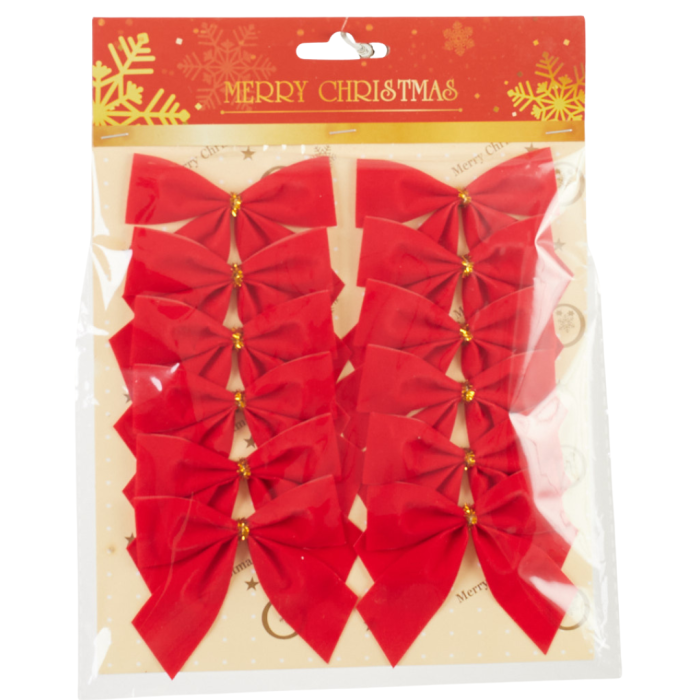 [68vc0201] Kokardki dekoracyjne z drucikiem 7,5cm 12szt czerwone