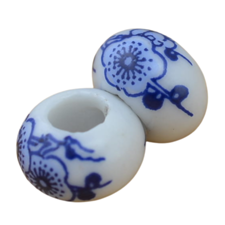 [7605152] Koralik 14mm biały granatowy kwiatek 2szt