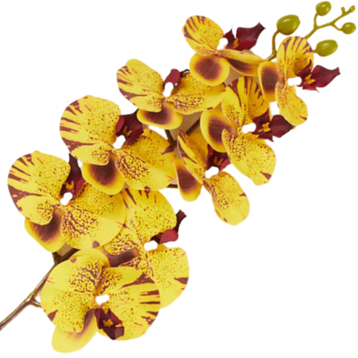 [68tp0120] Gałązka storczyka 9 kwiatów żółto- brązowa 95cm