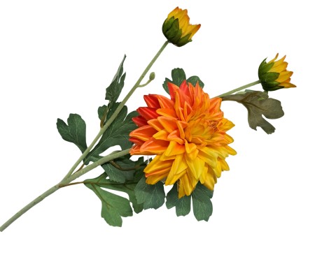 [68tg0605] Gałązka kwiatowa dalia żółto-pomarańczowa 62cm