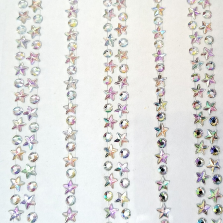 [553116] Kryształki opalizujące kółka i gwiazdki transparentne 5 pasków 