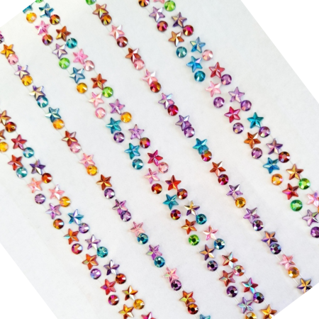 [553117] Kryształki opalizujące kółka i gwiazdki kolorowe 5 pasków