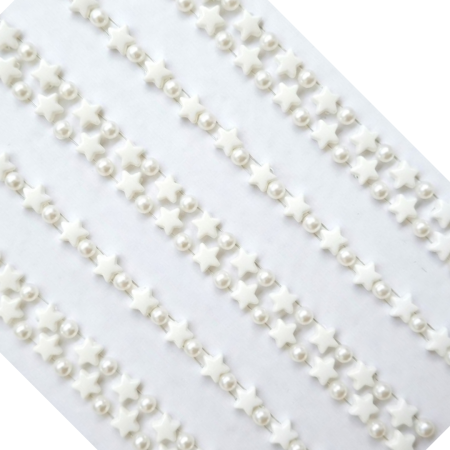 [553118] Perełki dekoracyjne kółka i gwiazdki białe 5 pasków 