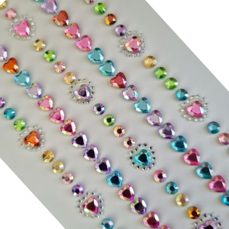 [553121] Kryształki opalizujące kółka i serduszka kolorowe 5 pasków