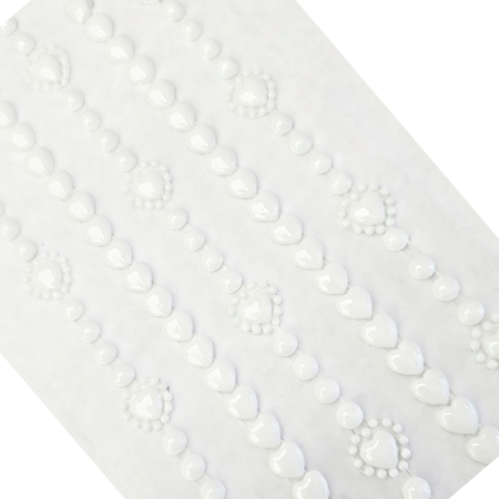 [553122] Perełki dekoracyjne kółka i serduszka białe 5 pasków