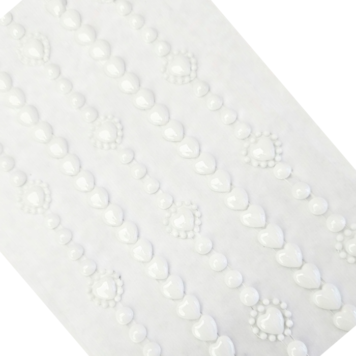 [553122] Perełki dekoracyjne kółka i serduszka białe 5 pasków