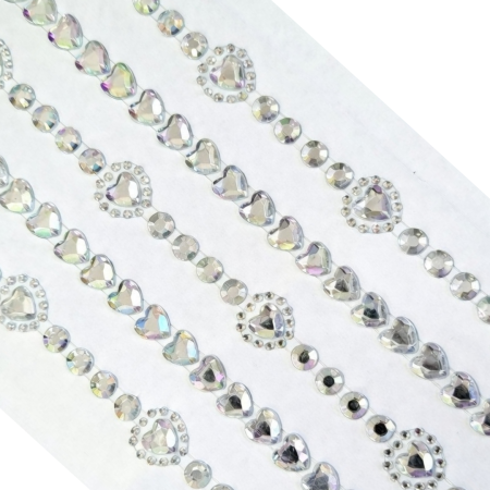 [553120] Kryształki opalizujące kółka i serduszka transparentne 5 pasków 