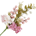 [68tf2401] Gałązka wielkanocna różowymi kuleczkami i kwiatuszkami 30cm