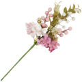 [68tf2401] Gałązka wielkanocna różowymi kuleczkami i kwiatuszkami 30cm