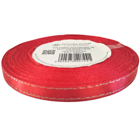 [8s6205] Wstążka satynowa 6mm 22mb czerwona  ze srebrną nitką