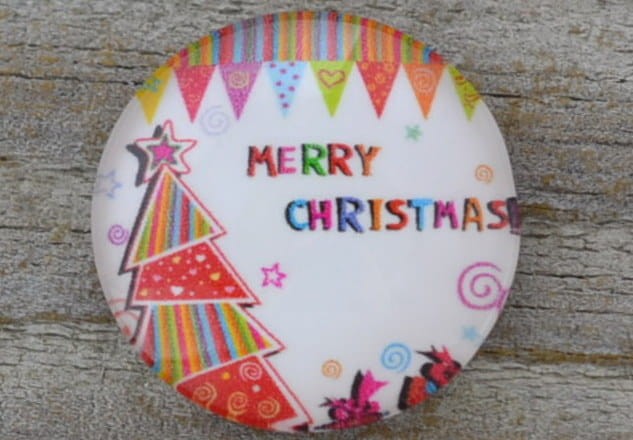 ś07190 Kaboszon z żywicy z obrazkiem 20mm choinki