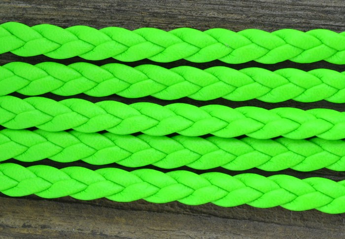 73728 Rzemień pleciony płaski warkocz 6,5*3mm neonowy zielony 1m