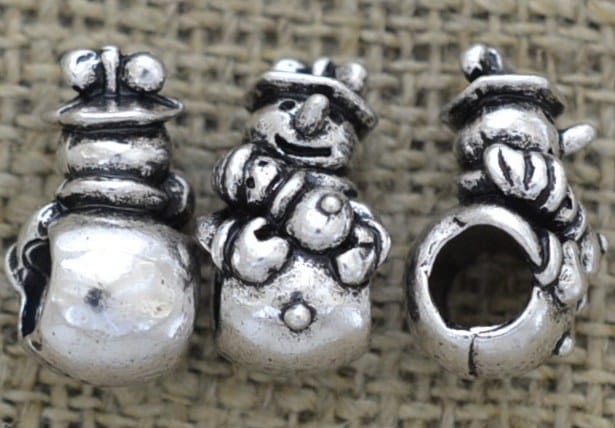 {ś07214} Koralik modułowy bałwanek w kolorze srebrnym