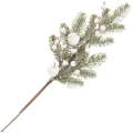 [68xp11501] Gałązka ozdobna ośnieżona świerk z białymi jabłuszkami 52cm