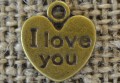 107272 Zawieszka mała serce I love you w kolorze brązu 5szt
