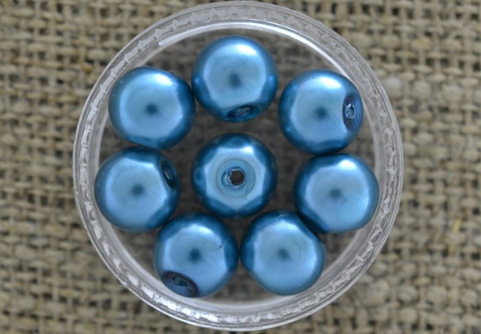 70418 Koralik szklany perełka gładka 8mm szaroniebieska 10szt