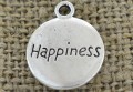 307240 Zawieszka mała moneta z napisem happines w kolorze srebrnym 2szt