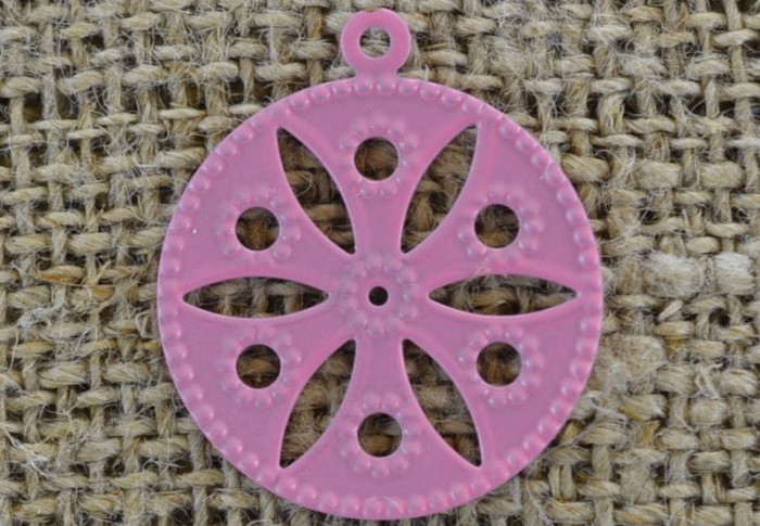 -0712 Zawieszka mała moneta w kolorze różowym