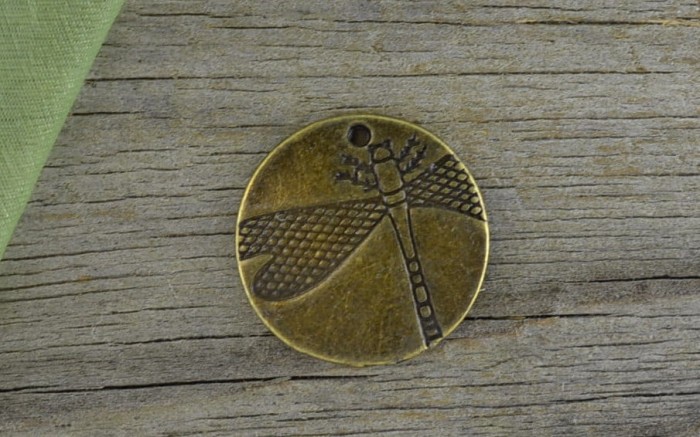 107143 Zawieszka mała moneta z ważką w kolorze brązu 2 szt