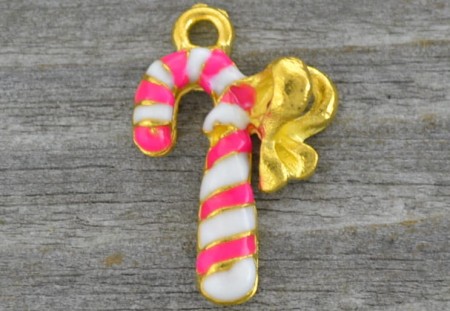 [ś07127] Zawieszka laska świąteczna w różowe paski