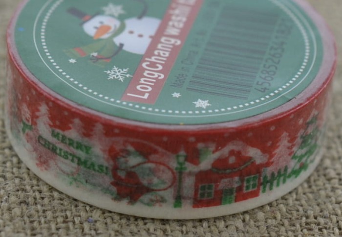 [ś07343] Taśma papierowa samoprzylepna washi tape czerwona sanie i domek 10m