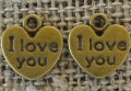 107272 Zawieszka mała serce I love you w kolorze brązu 5szt