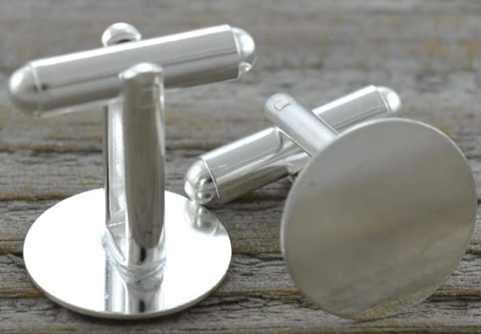 [31722] Bazy spinek do mankietów srebrne z tarczą 15mm