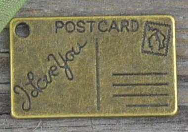 107218 Zawieszka mała kartka pocztowa w kolorze brązu