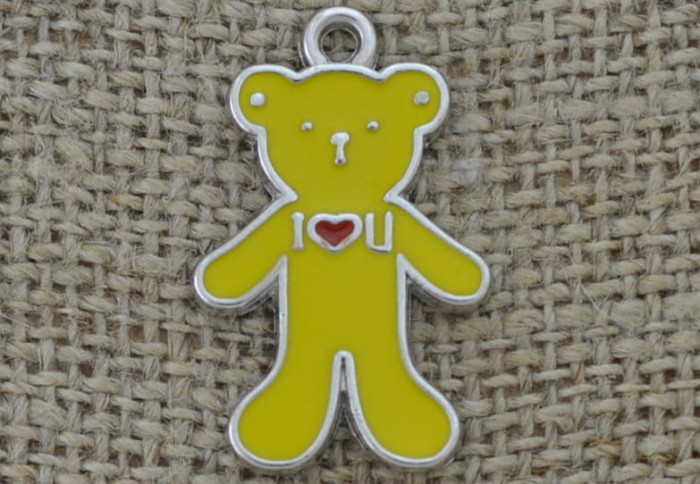 Zawieszka emaliowana miś w kolorze żołtym