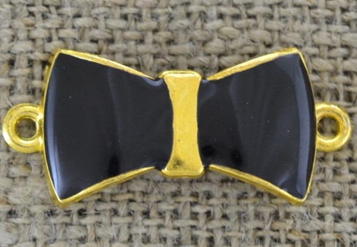 21270 Element ozdobny łącznik kokardka emaliowana czarna