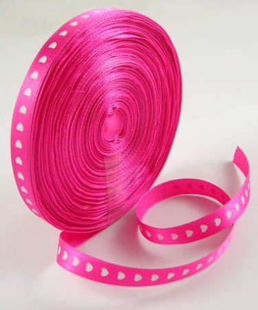 [006602] Wstążka satynowa w białe serduszka 10mm 1m