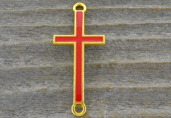 Element ozdobny łącznik krzyżyk emaliowany czerwony