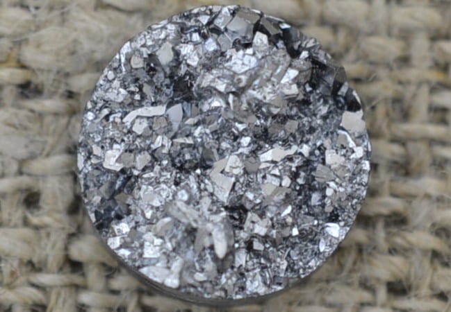 802486 Kaboszon z żywicy brokatowy okrągły 12mm szary 6szt