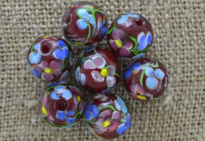 901114 Koralik szklany lampwork okrągły wiśniowy 14mm