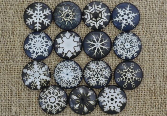 [ś07309] Kaboszon szklany z obrazkiem 20mm płatek śniegu mix wzorów