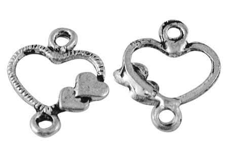 Łącznik ozdobny serduszka srebrne 10 sztuk