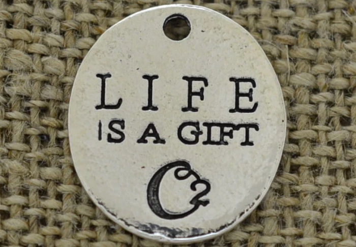 307301 Zawieszka mała owalna LIFE IS A GIFT w kolorze srebrnym