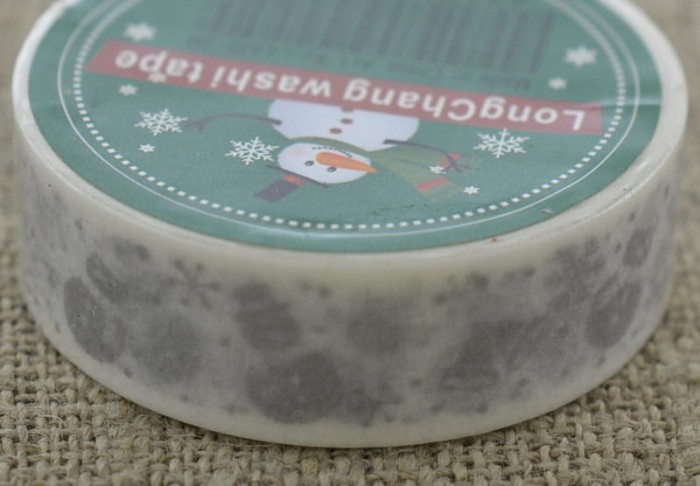 [ś07341] Taśma papierowa samoprzylepna washi tape biała bałwanki srebrny wzór 10m