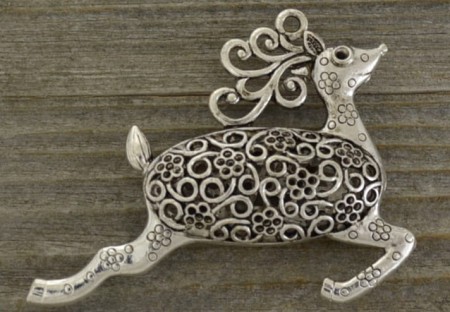[ś07102] Zawieszka renifer ażurowy 64*49mm srebrna