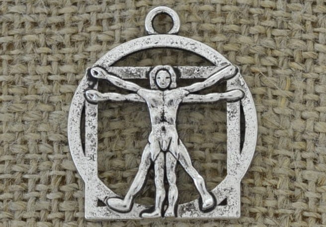  [307475] Zawieszka kolor srebrny człowiek witruwiański