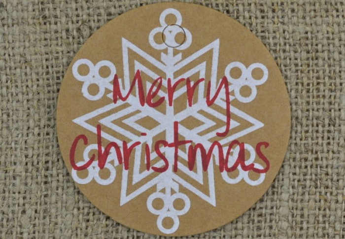 [ś07432] Papierowe metki do biżuterii z nadrukiem 50mm "Merry christmas" płatek śniegu 2szt
